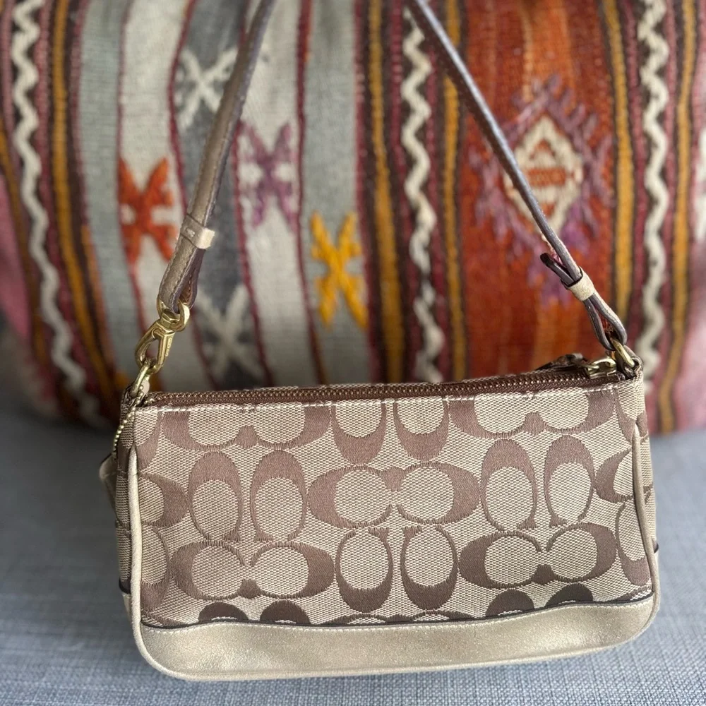 Vintage Y2K Coach Signature Demi Mini Bag in Canvas and Gold Leather - Picture 3 of 12